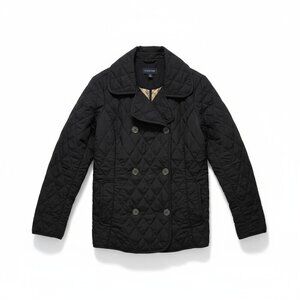 Land’s End Black‎ Quilted Pea Coat | Double Breasted Lightweight Jacket XS (2-4)